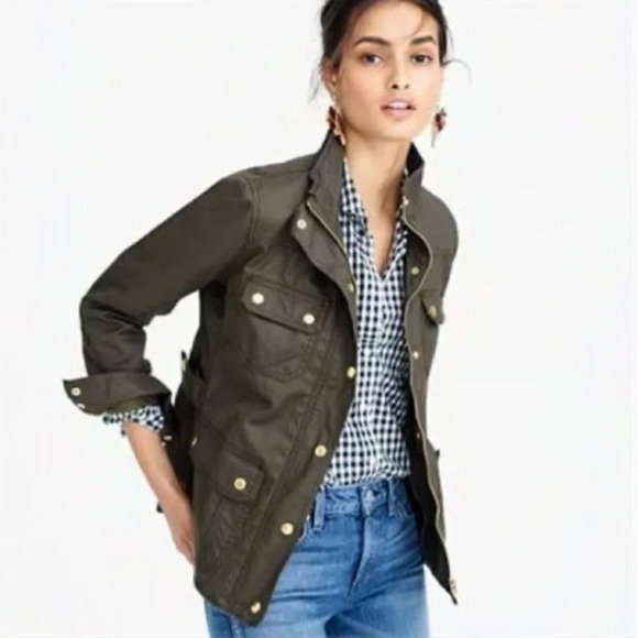 J Crew Downtown Field Jacket Utility Coat Military 19034 Green Brown Womens XL - Picture 1 of 8